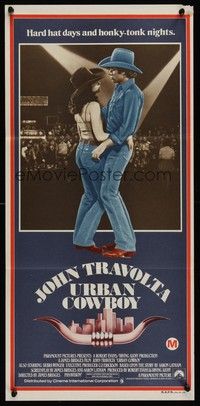 7e743 URBAN COWBOY Aust daybill '80 great image of John Travolta in cowboy hat, Debra Winger!