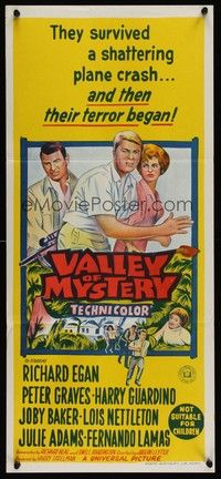 7e745 VALLEY OF MYSTERY Aust daybill '67 Peter Graves, Lois Nettleton, they survived a plane crash