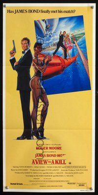 7e746 VIEW TO A KILL Aust daybill '85 art of Roger Moore as James Bond 007 by Daniel Gouzee!