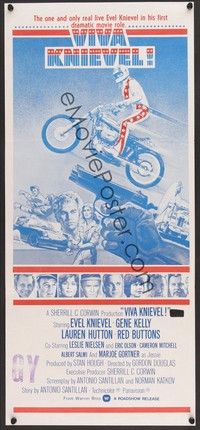 7e747 VIVA KNIEVEL Aust daybill '77 artwork of the greatest daredevil jumping his motorcycle!