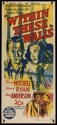 7e761 WITHIN THESE WALLS Aust daybill '45 stone litho art of Thomas Mitchell, Mary Anderson!