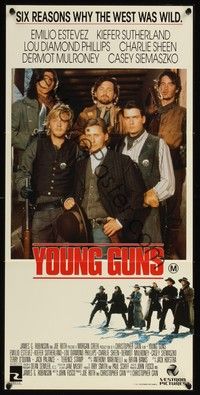 7e768 YOUNG GUNS Aust daybill '88 Emilio Estevez, Charlie Sheen, Kiefer Sutherland!