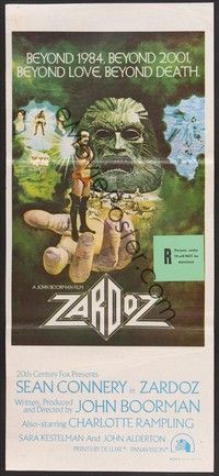 7e771 ZARDOZ Aust daybill '74 fantasy art of Sean Connery, beyond love, beyond death!
