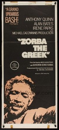 7e773 ZORBA THE GREEK Aust daybill '67 directed by Michael Cacoyannis, Anthony Quinn close-up!