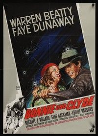 7e094 BONNIE & CLYDE German '67 Rehak art of notorious crime duo Warren Beatty & Faye Dunaway!