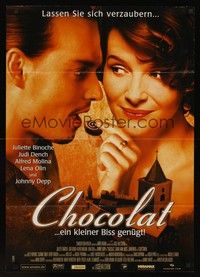 7e115 CHOCOLAT DS German '01 Johnny Depp, Juliette Binoche, one taste is all it takes!