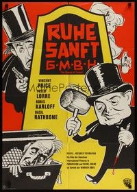 7e122 COMEDY OF TERRORS German '64 great wacky art of Boris Karloff, Peter Lorre, Vincent Price!