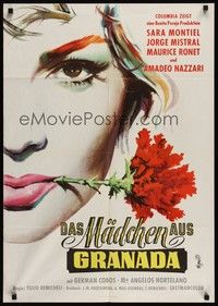 7e139 DEVIL MADE A WOMAN German '59 super close up art of sexiest Sara Montiel with rose!