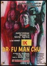 7e157 FACE OF FU MANCHU German '65 art of Asian villain Christopher Lee by Litter, Sax Rohmer!