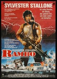 7e161 FIRST BLOOD German '82 different artwork of Sylvester Stallone as John Rambo!