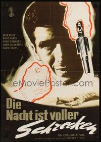 7e259 NIGHT HOLDS TERROR German '56 cool crime artwork, Jack Kelly!