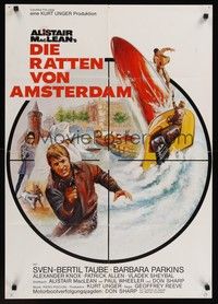 7e276 PUPPET ON A CHAIN German '71 Alistair MacLean novel, Sven-Bertil Taube, great boat chase art