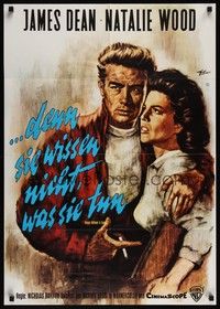 7e279 REBEL WITHOUT A CAUSE German R76 Nicholas Ray, great Goetze artwork of James Dean, Wood!