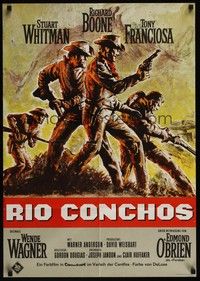 7e285 RIO CONCHOS German '64 cool art of cowboys Richard Boone, Stuart Whitman & Tony Franciosa!