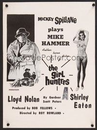 7e353 GIRL HUNTERS New Zealand daybill '63 Mickey Spillane pulp fiction, sexy Shirley Eaton!