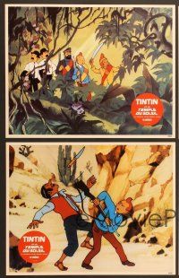 7e978 TINTIN & THE TEMPLE OF THE SUN 8 set B French LCs '69 cool action adventure cartoon images!
