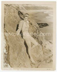 7f135 ESTHER WILLIAMS 8x10 still '40s standing on a rocky beach in her bathing suit!