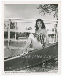 7f353 MARA CORDAY 8x10 still '55 full-length sexy portrait in one-piece bathing suit by river!