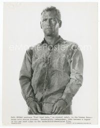7f388 PAUL NEWMAN 7.75x10 still '67 standing shackled in his prison uniform from Cool Hand Luke!