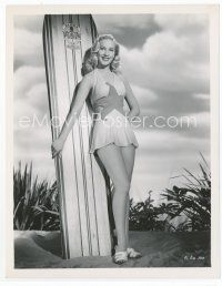 7f391 PENNY EDWARDS 8x10 still '40s standing in sexy starfish swimsuit by Hawaiian surf board!