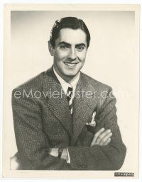 7f478 TYRONE POWER 8x10 still '40s waist-high portrait in suit & tie with his arms crossed!