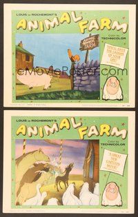 7g691 ANIMAL FARM 2 LCs '55 animated cartoon from classic George Orwell novel!