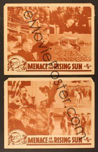 7g729 MENACE OF THE RISING SUN 2 LCs '42 wild border art of Japanese, WWII propaganda!