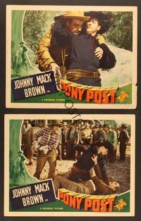 7g743 PONY POST 2 LCs '40 Johnny Mack Brown, Fuzzy Knight, cool fistfight images!