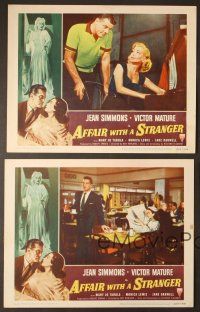 7g615 AFFAIR WITH A STRANGER 4 LCs '53 pretty Jean Simmons, Victor Mature!