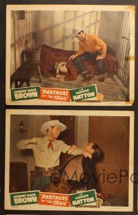 7g597 PARTNERS OF THE TRAIL 5 LCs '44 cool art of cowboys Johnny Mack Brown, Raymond Hatton!