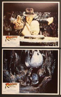 7g303 RAIDERS OF THE LOST ARK 8 LCs '81 great images of adventurer Harrison Ford, Karen Allen!