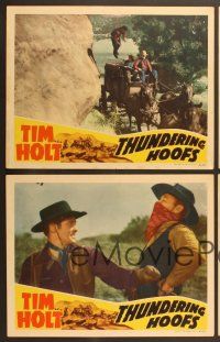 7g644 THUNDERING HOOFS 4 LCs '41 cowboy Tim Holt jumping on stagecoach!