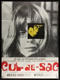 7h414 CUL-DE-SAC French 1p '66 Roman Polanski, super close up of Francoise Dorleac + gun!