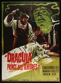 7h423 DRACULA PRINCE OF DARKNESS French 1p R70s art of vampire Christopher Lee + man driving stake!