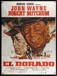 7h429 EL DORADO French 1p R70s John Wayne, Robert Mitchum, Howard Hawks, different art by Landi!