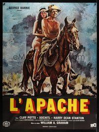 7h413 CRY FOR ME BILLY French 1p '76 art of Cliff Potts on horse with naked Native American girl!