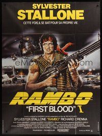 7h441 FIRST BLOOD French 1p '83 best art of Sylvester Stallone as John Rambo by Renato Casaro!