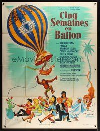 7h445 FIVE WEEKS IN A BALLOON French 1p '62 Jules Verne, different art by Boris Grinsson!