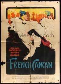 7h447 FRENCH CANCAN style B French 1p '55 Jean Renoir, best art of Moulin Rouge showgirls by Gruau!