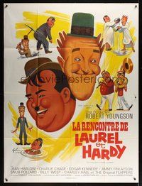 7h454 FURTHER PERILS OF LAUREL & HARDY French 1p R70s different art of Stan & Ollie by Grinsson!