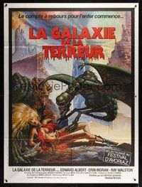7h455 GALAXY OF TERROR French 1p '81 great sexy Charo fantasy artwork of monsters attacking girl!