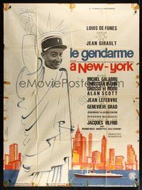 7h457 GENDARME IN NEW YORK French 1p '65 Louis de Funes as Statue of Liberty by Hurel & Bourduge!