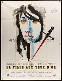 7h460 GIRL WITH THE GOLDEN EYES French 1p '61 cool art of Marie Laforet & dagger by Raymond Gid!