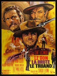7h464 GOOD, THE BAD & THE UGLY French 1p R70s Eastwood, Van Cleef, Leone, cool art by Jean Mascii!