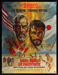 7h475 HELL IN THE PACIFIC French 1p '69 different art of Lee Marvin & Toshiro Mifune by Avelli!
