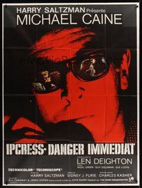7h488 IPCRESS FILE French 1p '65 Michael Caine close up on telephone wearing mirrored glasses!