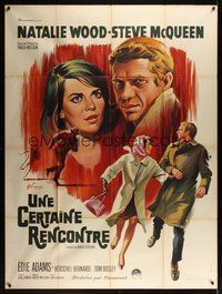 7h518 LOVE WITH THE PROPER STRANGER French 1p '64 art of Natalie Wood & Steve McQueen by Grinsson!