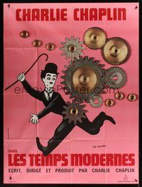 7h535 MODERN TIMES French 1p R70s great art of Charlie Chaplin & gears by Leo Kouper!