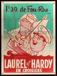 7h575 SAPS AT SEA French 1p R60s art of Stan Laurel & Oliver Hardy in boat with goat, Hal Roach
