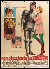 7h088 DON'T STING THE MOSQUITO Italian 1p '67 Lina Wertmuller, art of Rita Pavone with knight!